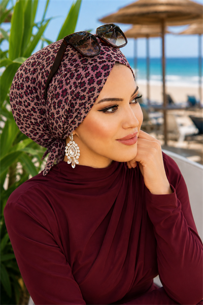 Bordo Leopar Desen Çapraz Bone