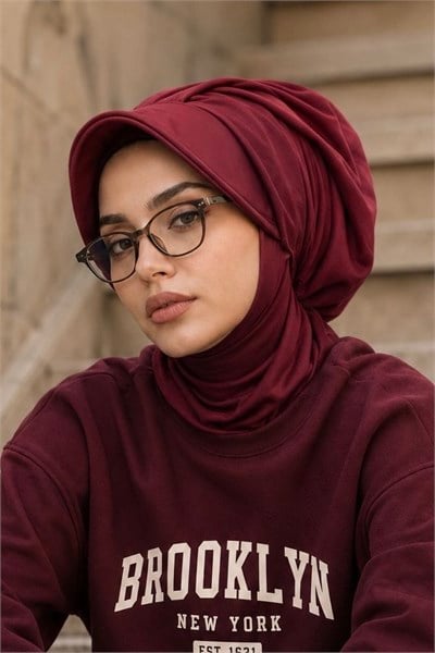 Bordo Şapkalı Bone Ve Boyunluk Takım