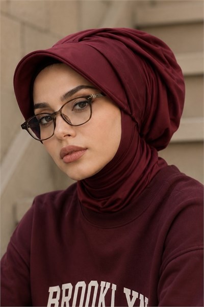 Bordo Şapkalı Bone Ve Boyunluk Takım