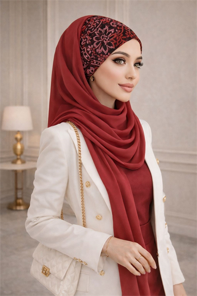 Bordo Siyah Hazır Abiye Şal