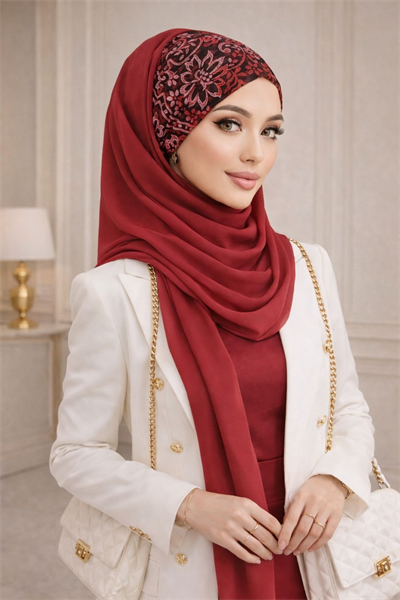 Bordo Siyah Hazır Abiye Şal