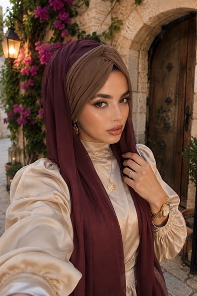 Bordo Vizon Burgu Hazır Şal