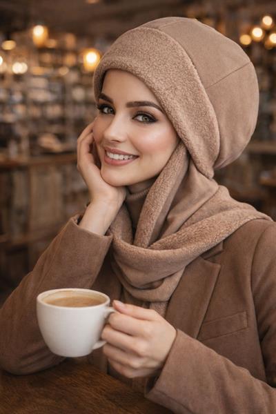 Camel Atkılı Tesettür Bere / UZUN ATKILI