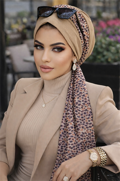 Camel Desen Fularlı Bone