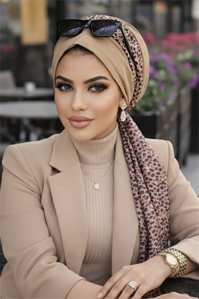 Camel Desen Fularlı Bone