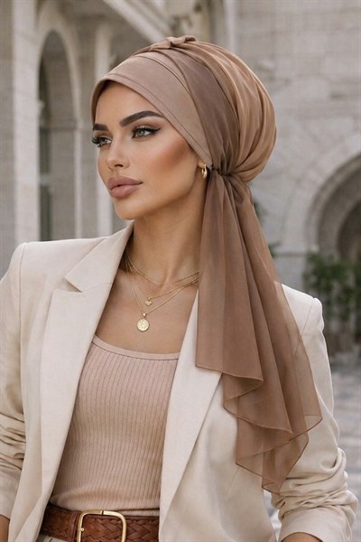 Camel Fularlı Şapka Bone