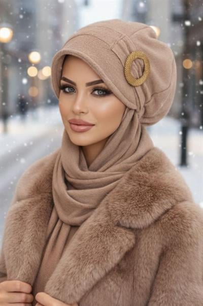 Camel Gold Tokalı Tesettür Şapka