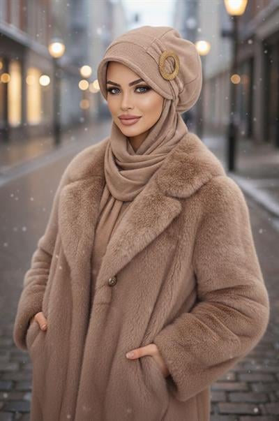 Camel Gold Tokalı Tesettür Şapka