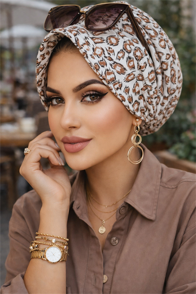 Camel Leopar Fularsız Şapka Bone