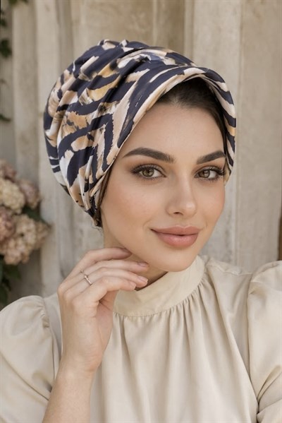 Camel Siyah Zebra Tesettür Şapka Bone