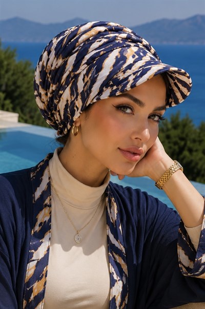 Camel Siyah Zebra Tesettür Şapka Bone
