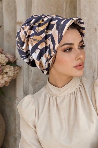 Camel Siyah Zebra Tesettür Şapka Bone
