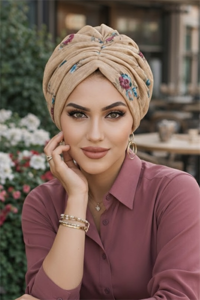 Camel Yaprak Desenli Tokalı Bone