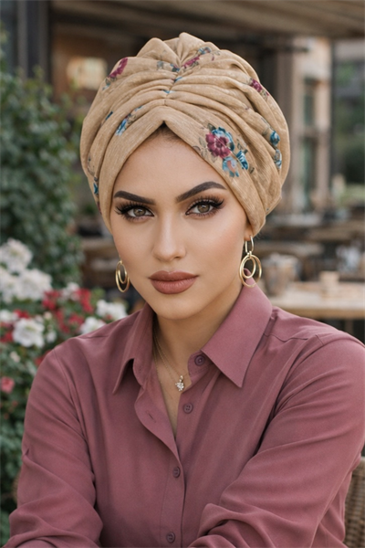 Camel Yaprak Desenli Tokalı Bone