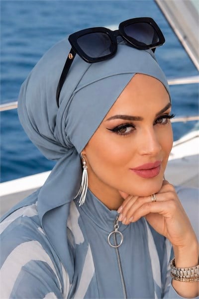 Deniz Grisi Çapraz Bantlı Deniz - Havuz Bonesi