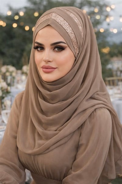 Devetüyü Dore Çapraz Bant Abiye Double Şal