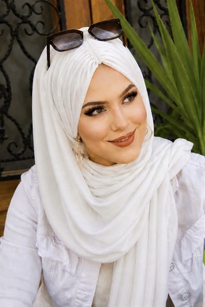 Drapeli Beyaz Abiye Şal