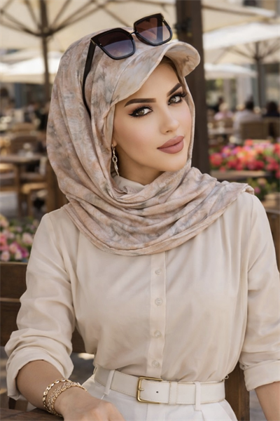 Ebruli Desen Kepli Bandana Şapka Şal