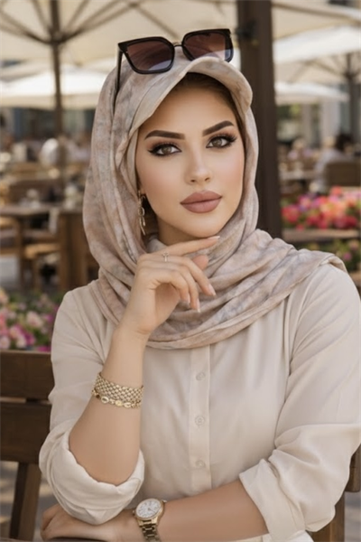 Ebruli Desen Kepli Bandana Şapka Şal