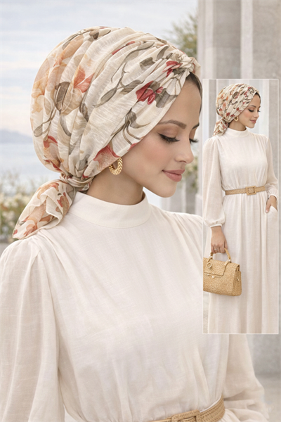 Ekru Çicek Tokalı Bone