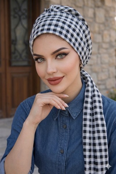 Ekru Ekoseli Atkılı Bone