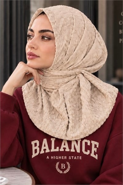 Ekru Spor Tesettür Bone - Günlük ve Antrenman , Deniz ve Havuz Kullanımına Uygun Hazır Eşarp Bone- Athletic Hijab