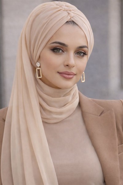 Ekru Tül Hazır Burgu Hazır Şal