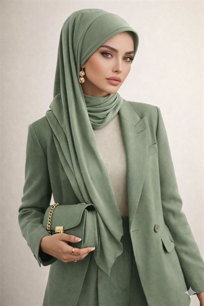Elma Yeşili Şapkalı Şal