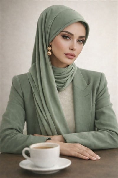 Elma Yeşili Şapkalı Şal