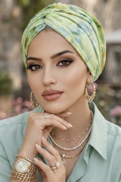 Fıstık Yeşil Çiçek Desenli Burgu Bone