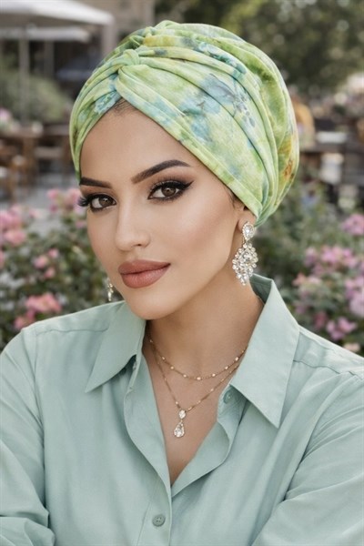 Fıstık Yeşil Çiçek Desenli Burgu Bone