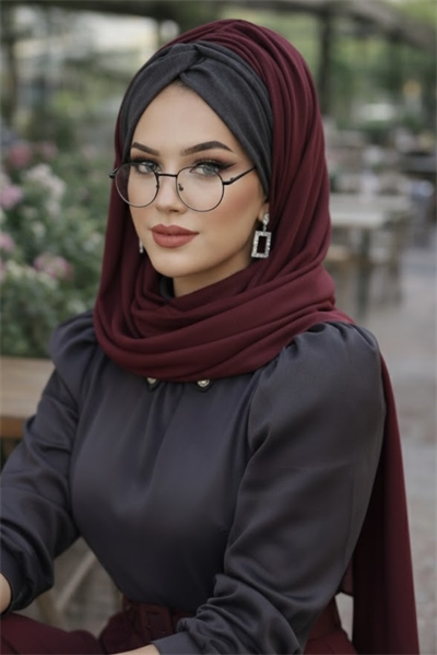 Füme Bordo Burgu Hazır Şal