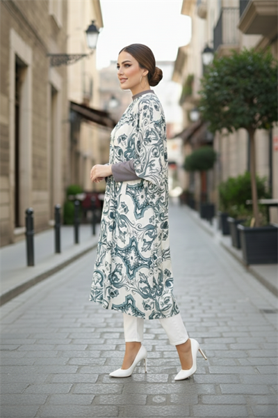Füme Etnik Desen Oversize Tesettür Tunik
