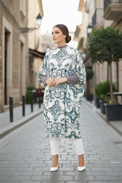 Füme Etnik Desen Oversize Tesettür Tunik