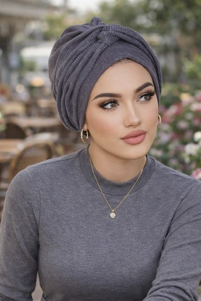 Füme Hazır Triko Burgu Detaylı Bone