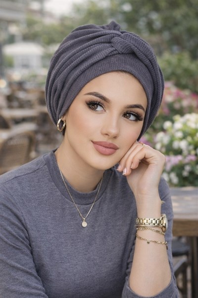 Füme Hazır Triko Burgu Detaylı Bone