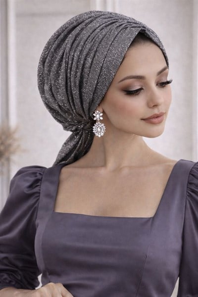 Füme Işıltılı Abiye Tokalı Bone