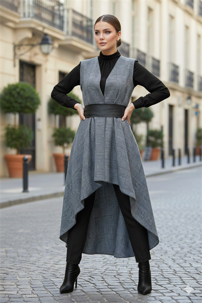 Füme Siyah Kareli Yelek