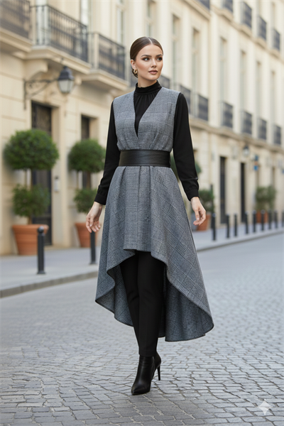 Füme Siyah Kareli Yelek