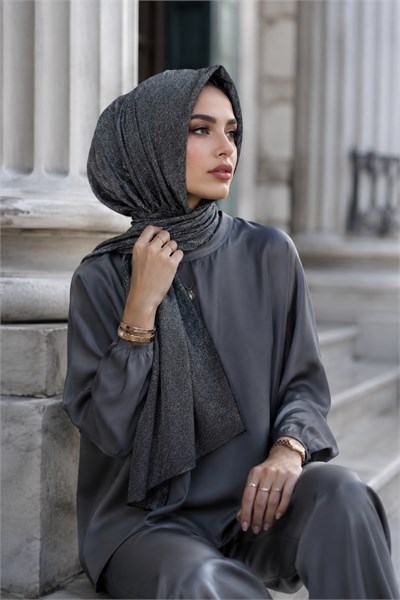 Antrasit Işıltılı Abiye Şal / Çıtçıtlı Şal 2 metre şal Boyu / Hazır Eşarp Şal