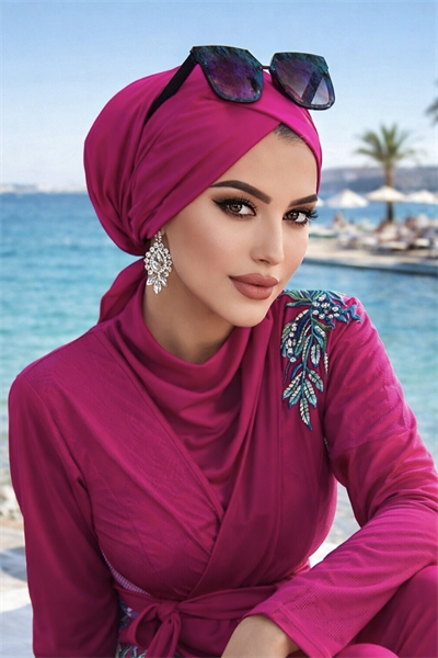 Fuşya Çapraz Bone / Deniz - Havuz Bonesi