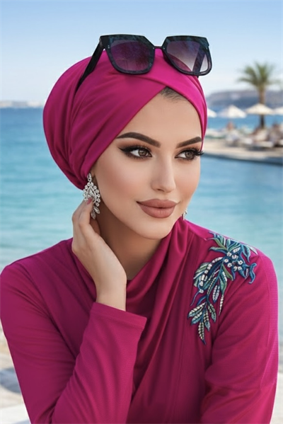 Fuşya Çapraz Bone / Deniz - Havuz Bonesi