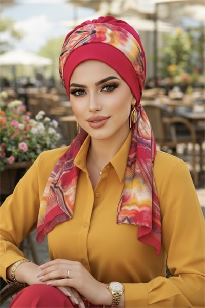 Fuşya Retro Desen Fularlı Bone