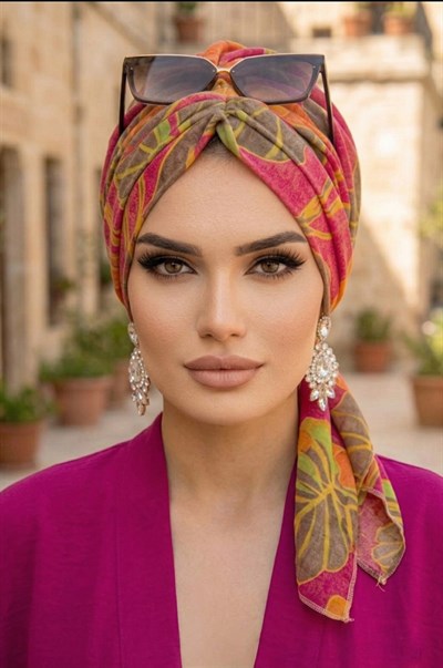 Fuşya Turuncu Rengarenk Tokalı Bone