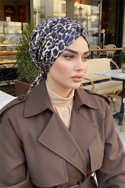 Kahve Leopar Desenli Tokalı Bone