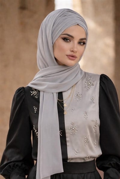 Gri Büzgülü Hazır Şal