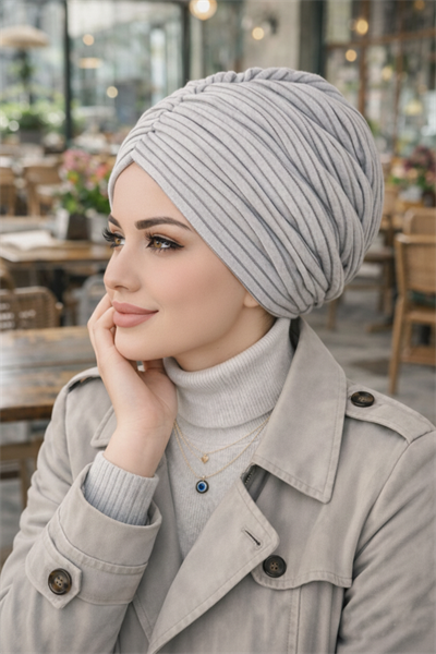 Gri Çizgili Büzgülü Salaş Bone