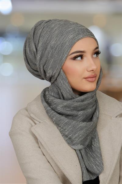 Gri Desen Kelebek Bone Şal