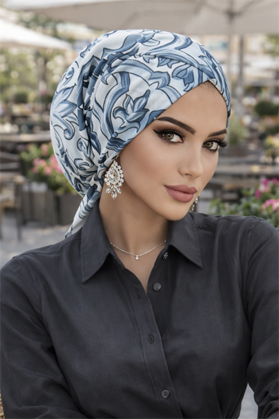 Gri Etnik Desenli Çapraz Bantlı Bone