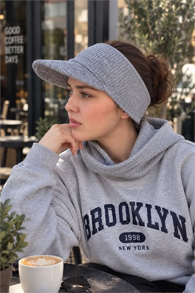 Gri Fitilli Kepli Bant Bone ve Kapüşon Takım